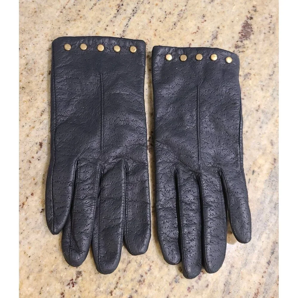 Vintage Size L Black Leather Acrylic Lined 8.5